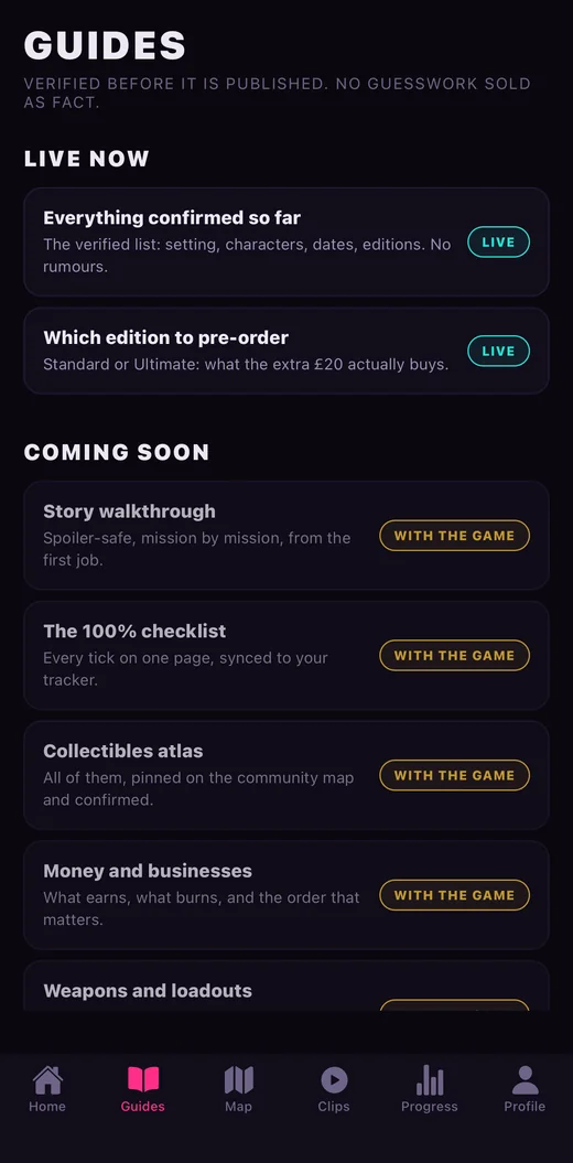 The guides desk: live guides now, the rest landing with the game